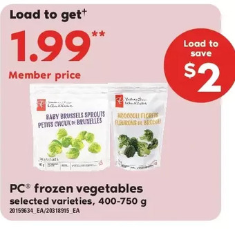 Loblaws Pc frozen vegetables offer