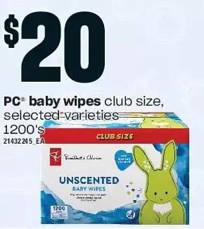 Loblaws Pc baby wipes offer