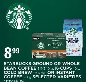 Loblaws Starbucks ground or whole bean coffee, k-cups, cold brew or instant coffee offer