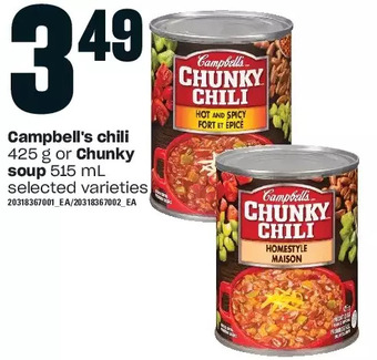 Loblaws Campbell's chili or chunky soup offer