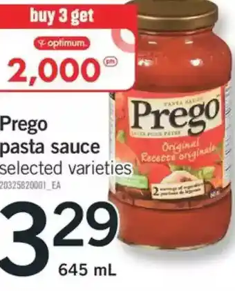 Fortinos Prego pasta saue offer