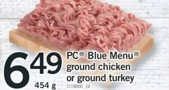 Fortinos Pc blue menu ground chicken or ground turkey offer