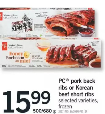 Fortinos Pc pork back ribs or korean beef short ribs offer