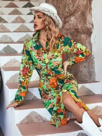 SheIn Floral print button front shirt dress offer
