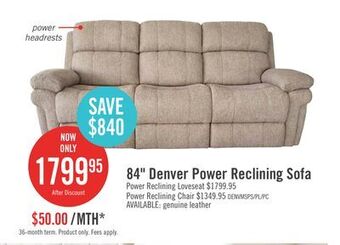 The Brick Denver chenille power reclining sofa with power headrest - muslin offer