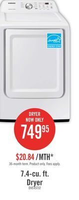 The Brick Samsung 7.2 cu. ft. electric dryer with sensor dry - dve45t3200w/ac offer