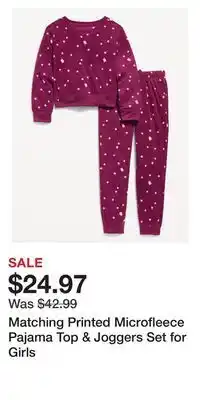 Old Navy Matching printed microfleece pajama top & joggers set for girls offer