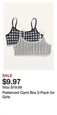 Old Navy Patterned cami bra 2-pack for girls offer