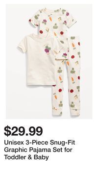 Old Navy Unisex 3-piece snug-fit graphic pajama set for toddler & baby offer