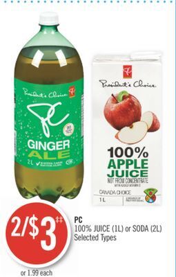Shoppers Drug Mart Pc 100% juice (1l) or soda (2l) offer