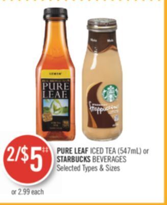 Shoppers Drug Mart Pure leaf iced tea (547ml) or starbucks beverages offer