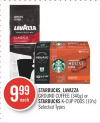 Shoppers Drug Mart Starbucks, lavazza ground coffee (340g) or starbucks k-cup pods (10's) offer