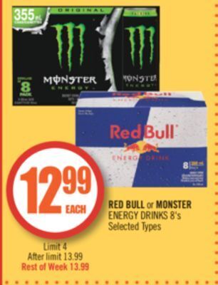 Shoppers Drug Mart Red bull or monster energy drinks offer