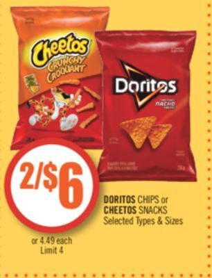 Shoppers Drug Mart Doritos chips or cheetos snacks offer
