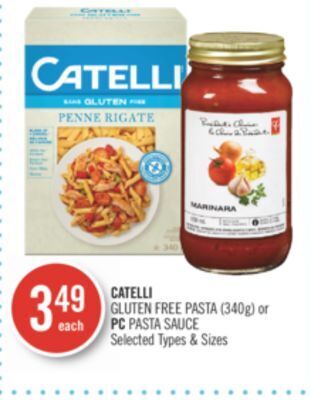 Shoppers Drug Mart Catelli gluten free pasta (340g) or pc pasta sauce offer