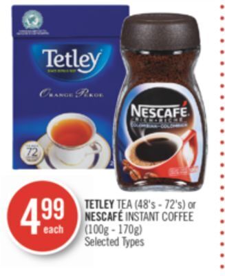 Shoppers Drug Mart Tetley tea (48's - 72's) or nescafé instant coffee(100g - 170g) offer