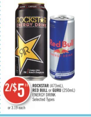 Shoppers Drug Mart Rockstar (473ml), red bull or guru (250ml) energy drink offer