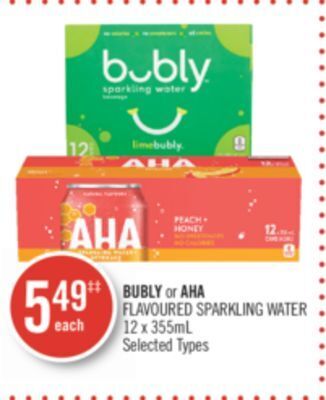 Shoppers Drug Mart Bubly or aha flavoured sparkling water offer