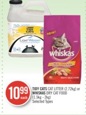 Shoppers Drug Mart Tidy cats cat litter (2.72kg) or whiskas dry cat food (1.5kg - 2kg) offer