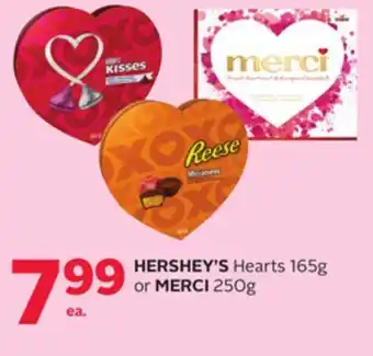 Rexall Hershey's hearts 165g or merci 250g offer