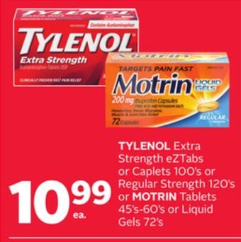Rexall Tylenol extra strength eztabs or caplets 100' s or regular strength 120' s or motrin tablets 45' s-60' s or liquid gels 72' s offer