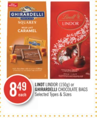 Shoppers Drug Mart Lindt lindor (150g) or ghirardelli chocolate bags offer