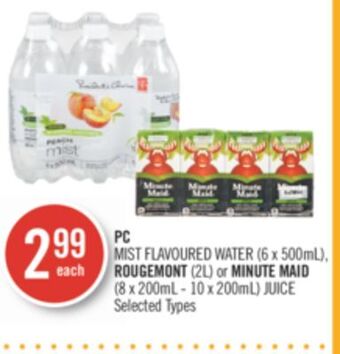 Shoppers Drug Mart Pc mist flavoured water (6 x 500ml), rougemont (2l) or minute maid (8 x 200ml - 10 x 200ml) juice offer