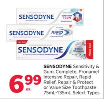 Rexall Sensodyne sensitivity & gum, complete, pronamel intensive repair, rapid relief, repair & protect or value size toothpaste 75m offer