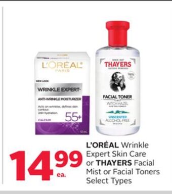 Rexall L'oréal wrinkle expert skin care or thayers facial mist or facial toners offer