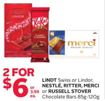 Rexall Lindt swiss or lindor, nestlé, ritter, merci or russell stover chocolate bars offer