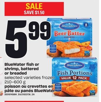 Independent City Market Bluewater fish or shrimp, battered or breaded, 210-600 g offer