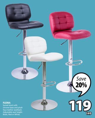 JYSK Fleina swivel stool with chrome base and plush faux leather seat/back offer