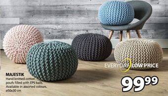 JYSK Majestik hand knitted cotton poufs filled with eps balls offer