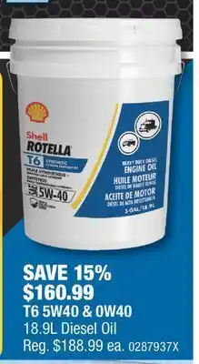 PartSource Shell t6 5w40 & 0w40 18.9l diesel oil offer