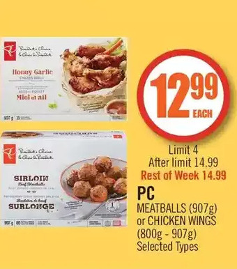 Shoppers Drug Mart Pc meatballs or chicken wings offer
