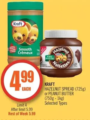 Shoppers Drug Mart Kraft hazelnut spread or peanut butter offer