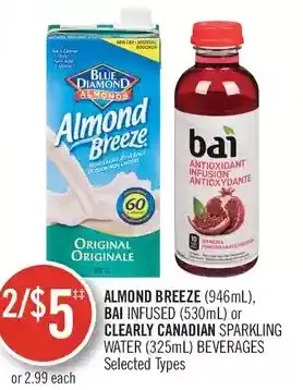 Shoppers Drug Mart Almond breeze, bai infused or clearly canadian sparkling water beverages offer