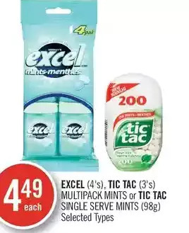Shoppers Drug Mart Excel, tic tac multipack mints or tic tac single serve mints offer