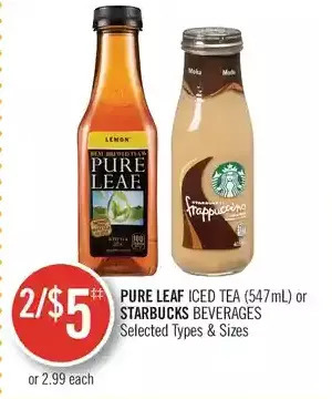 Shoppers Drug Mart Pure leaf iced tea or starbucks beverages offer