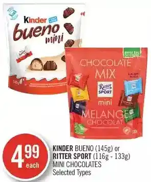 Shoppers Drug Mart Kinder bueno or ritter sport mini chocolates offer