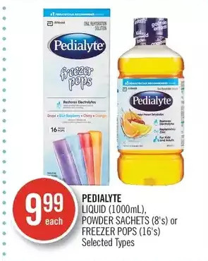 Shoppers Drug Mart Pedialyte liquid, powder sachets or freezer pops offer