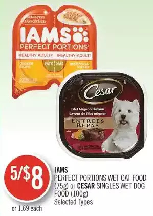 Shoppers Drug Mart Iams perfect portions wet cat food or cesar singles wet dog food offer