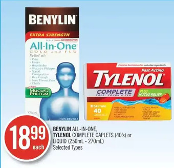 Shoppers Drug Mart Benylin all-in-one, tylenol complete caplets or liquid offer