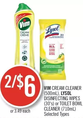 Shoppers Drug Mart Vim cream cleaner, lysol disinfecting wipes or toilet bowl cleaner offer