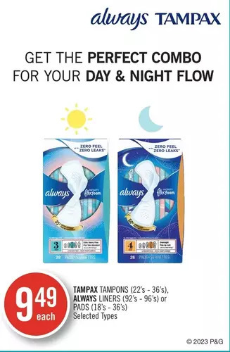 Shoppers Drug Mart Tampax tampons, always liners or pads offer