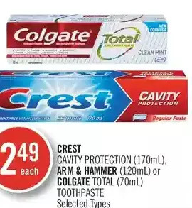 Shoppers Drug Mart Crest cavity protection, arm & hammer or colgate total toothpaste offer