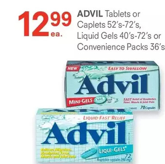 IDA Pharmacy Advil tablets or caplets, liquid gels or convenience packs offer