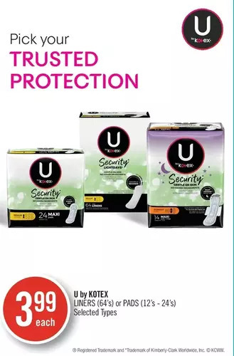 Shoppers Drug Mart U by kotex liners or pads offer