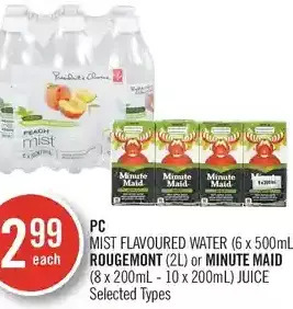 Shoppers Drug Mart Pc mist flavoured water, rougemont or minute maid juice offer
