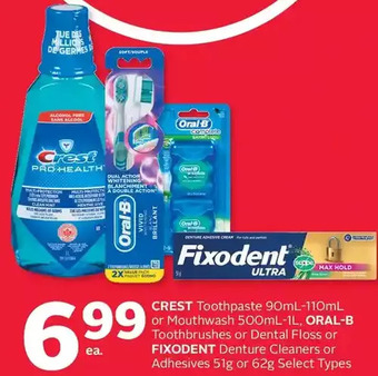 Rexall Crest toothpaste or mouthwash, oral-b toothbrushes or dental floss or fixodent denture cleaners or adhesives offer